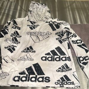 adidas White Hoodie with Black All-Over Logo Print